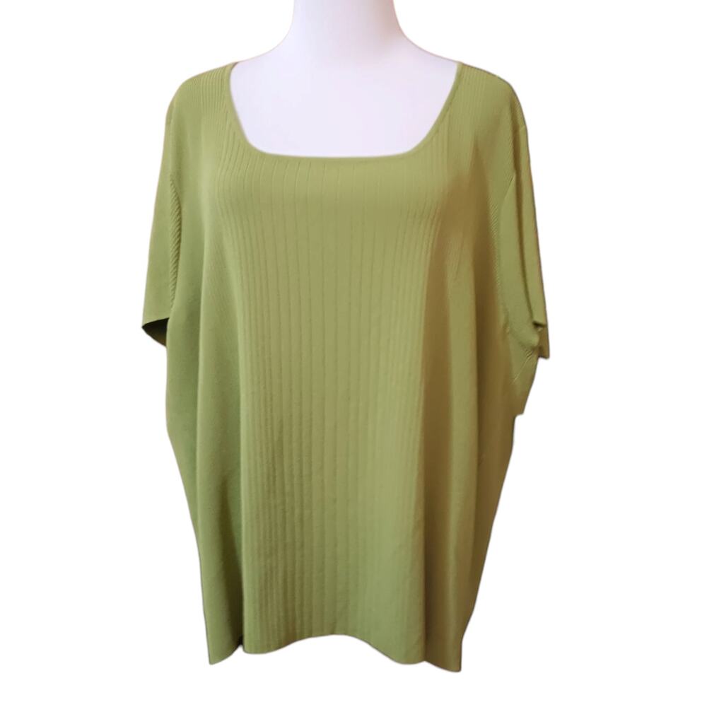 NEW VALERIE STEVENS Blouse Top Sweater 3X Square Neck Short Sleeve Office Career